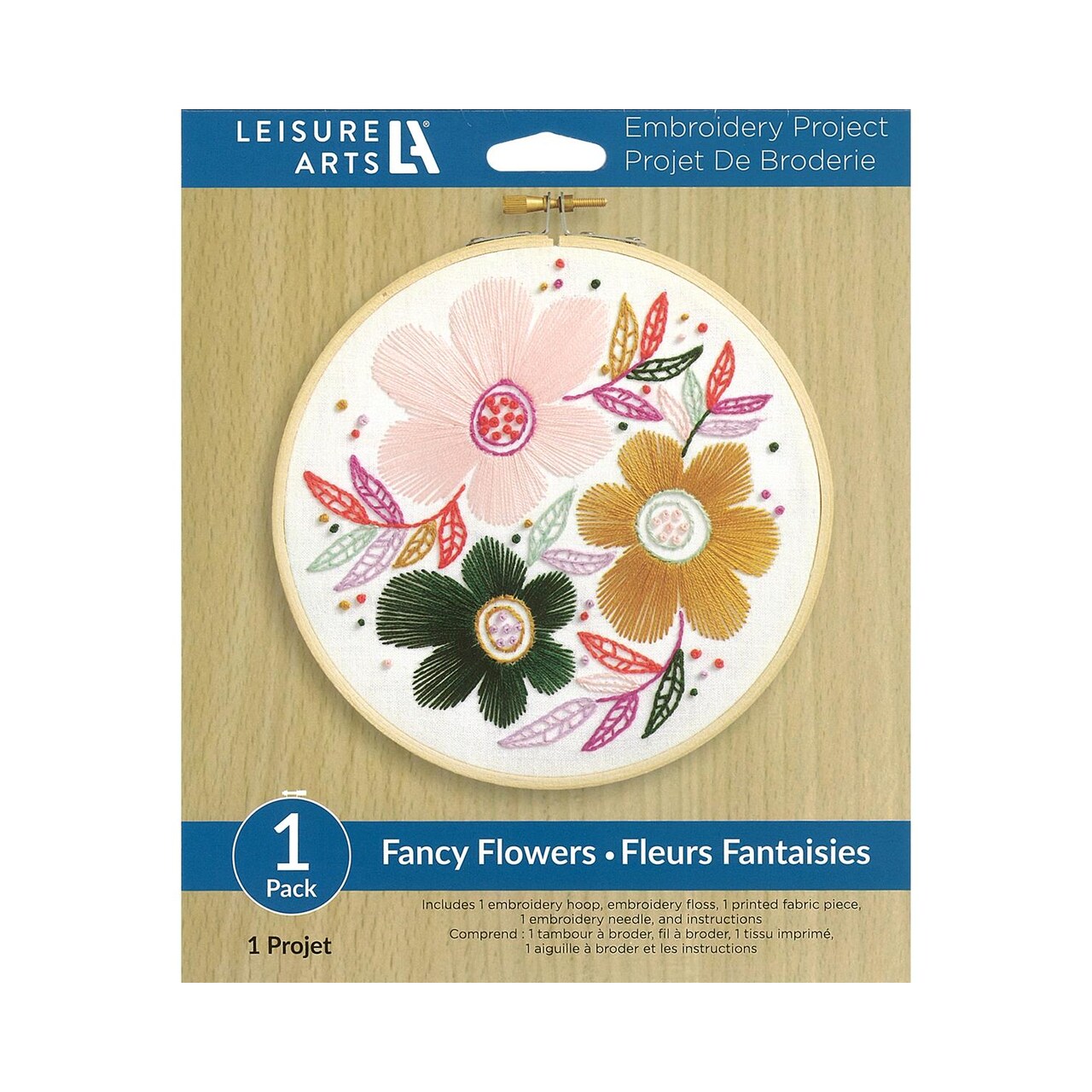 Leisure Arts Embroidery Kit 6" Fancy Flowers - Embroidery Kit for Beginners and Adults, Cross Stitch Kits with Patterns, DIY Starter Set for Seasonal Craft Projects